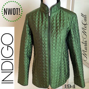 INDIGO Green Quilted Lined Zip Front Jacket Sz S